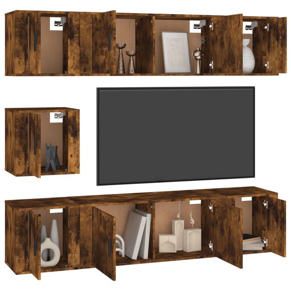 vidaXL Ensemble de meubles TV 7 pcs Ch&ecirc;ne fum&eacute; Bois d'ing&eacute;nierie