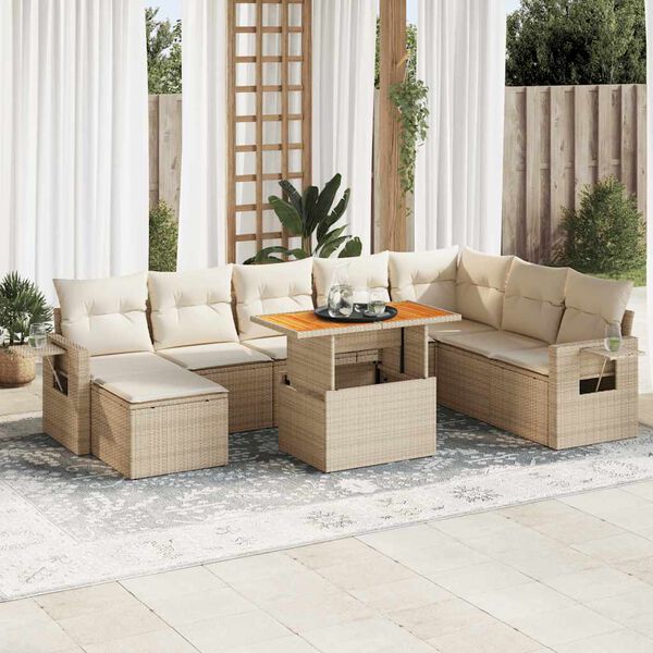 vidaXL Salon de jardin avec coussins 9 pcs beige r&eacute;sine tress&eacute;e