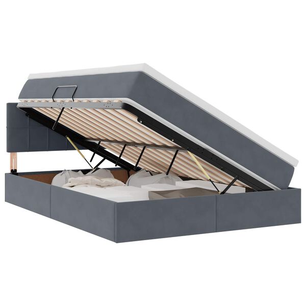 vidaXL Lit avec rangement et LED Gris fonc&eacute; 140 x 200 cm Velours