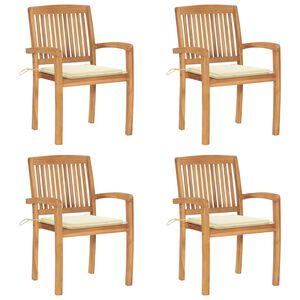 vidaXL Chaises de jardin empilables avec coussins lot de 4 Teck solide