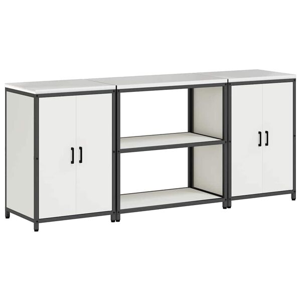 vidaXL Ensemble de rangement cuisine avec étagère 3 pcs Blanc Acier