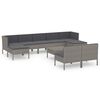 vidaXL Salon de jardin 10 pcs avec coussins R&eacute;sine tress&eacute;e Gris