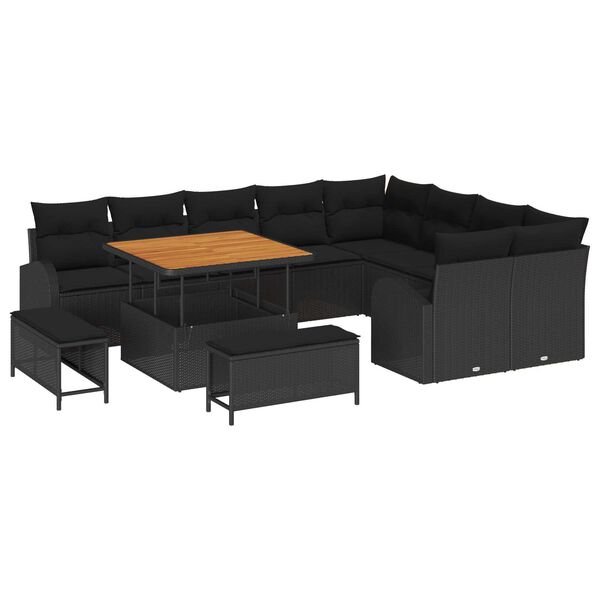 vidaXL Ensemble de canap&eacute; de jardin 12 pcs Noir Poly rotin