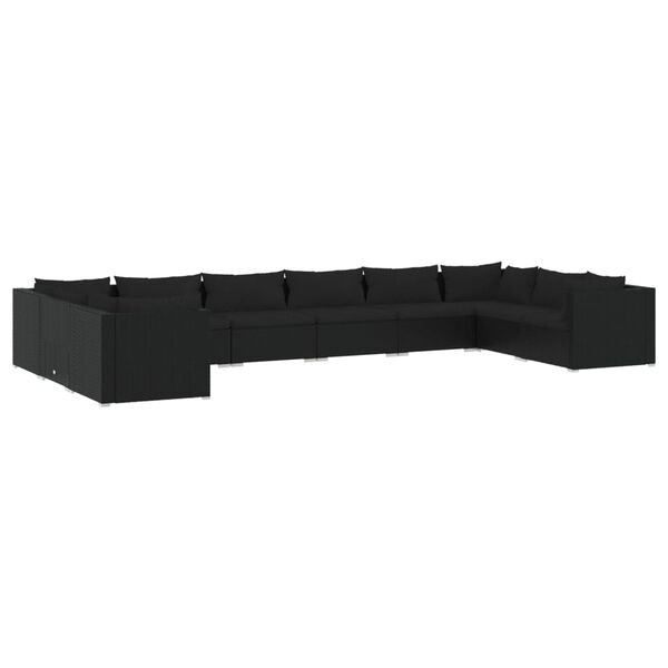 vidaXL Salon de jardin 10 pcs avec coussins R&eacute;sine tress&eacute;e Noir