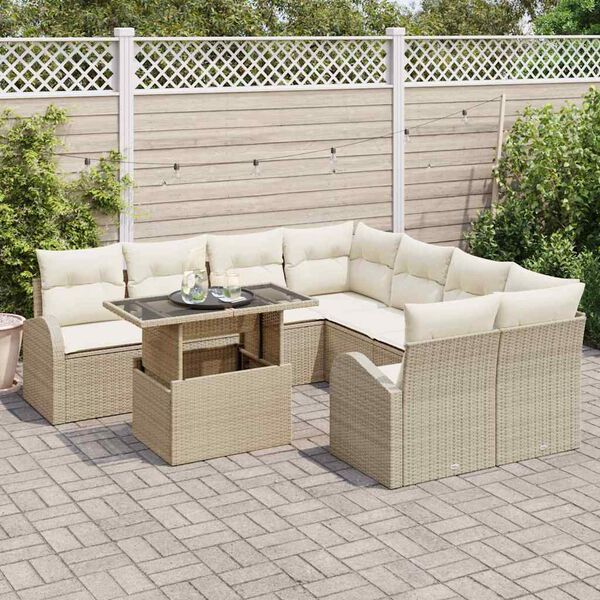 vidaXL Ensemble de canap&eacute; de jardin 9 pcs Beige polyrotin