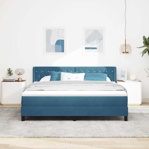 vidaXL Lit &agrave; ressorts avec matelas Bleu fonc&eacute; 200 x 180 cm Polyester
