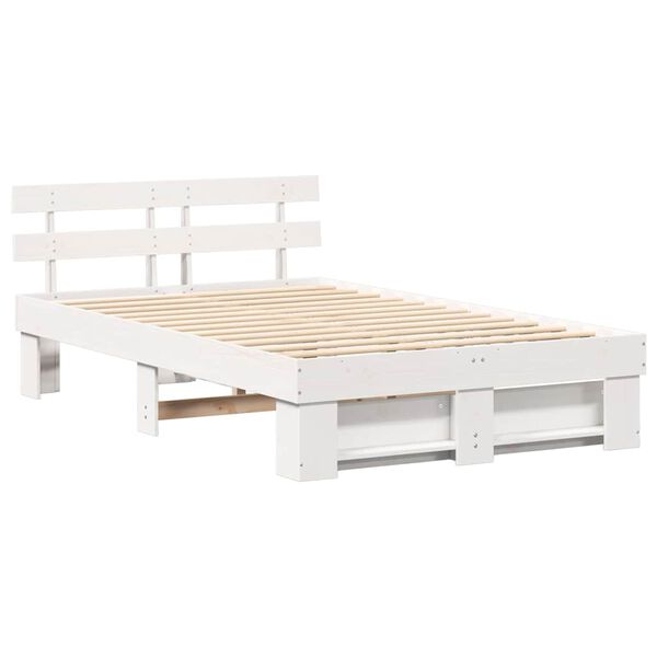 vidaXL Cadre de lit avec t&ecirc;te de lit Blanc 135 x 190 cm Pin massif