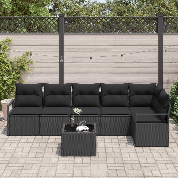 vidaXL Ensemble de Canap&eacute;s avec coussin 7 pcs Noir polyrotin