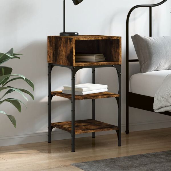 vidaXL Table de chevet ch&ecirc;ne fum&eacute; 35x34,5x70 cm bois d'ing&eacute;nierie
