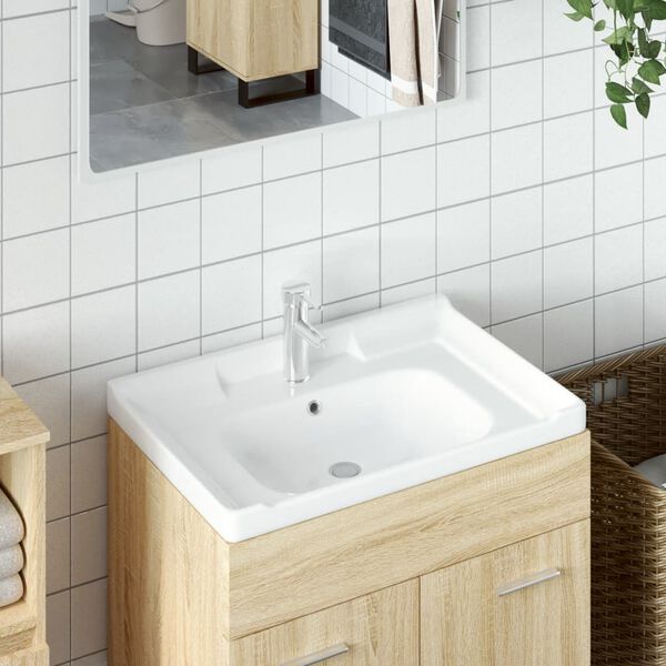 vidaXL &Eacute;vier de salle de bain blanc 71x48x23cm rectangulaire c&eacute;ramique