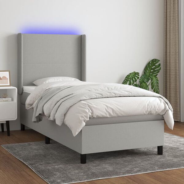 vidaXL Sommier &agrave; lattes de lit matelas LED Gris clair 100x200 cm Tissu