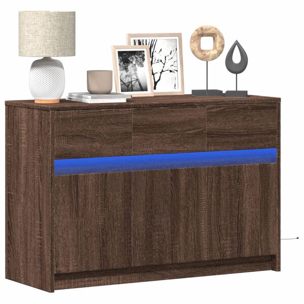 vidaXL Meuble TV avec LED ch&ecirc;ne marron 91x34x61 cm bois d'ing&eacute;nierie