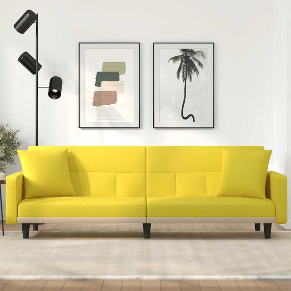 vidaXL Canap&eacute;-lit avec coussins jaune clair tissu