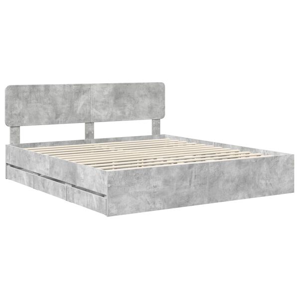 vidaXL Cadre de lit Gris B&eacute;ton 200 x 200 cm Bois d&rsquo;ing&eacute;nierie