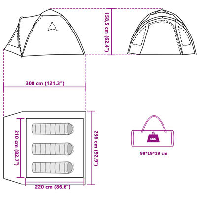 vidaXL Tente de camping à dôme 3 personnes bleu libération rapide