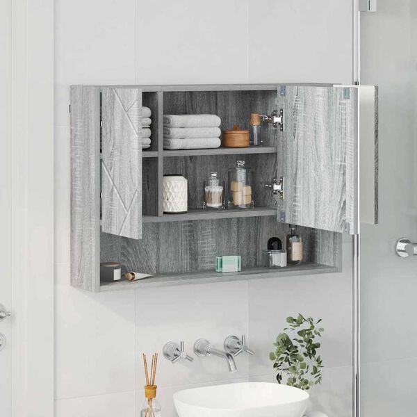vidaXL Armoire Miroir Gris Sonoma 80 x 17 x 55 cm Bois d'ing&eacute;nierie