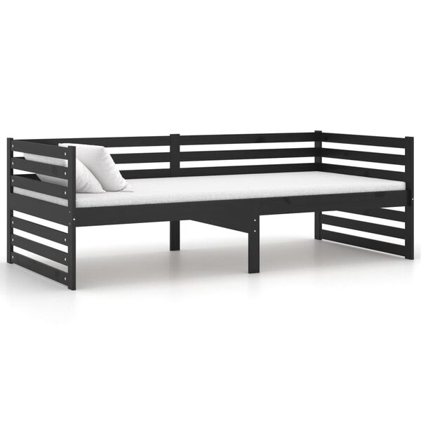vidaXL Lit de jour sans matelas noir bois de pin massif 90x200 cm