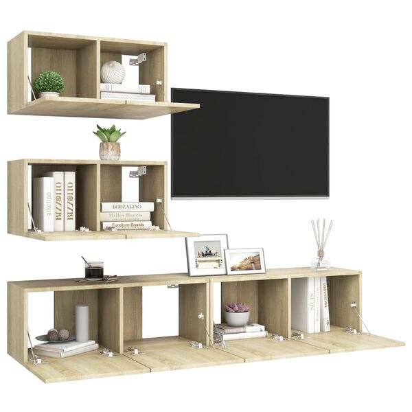 vidaXL Ensemble de meubles TV 4 pcs Ch&ecirc;ne sonoma Bois d'ing&eacute;nierie