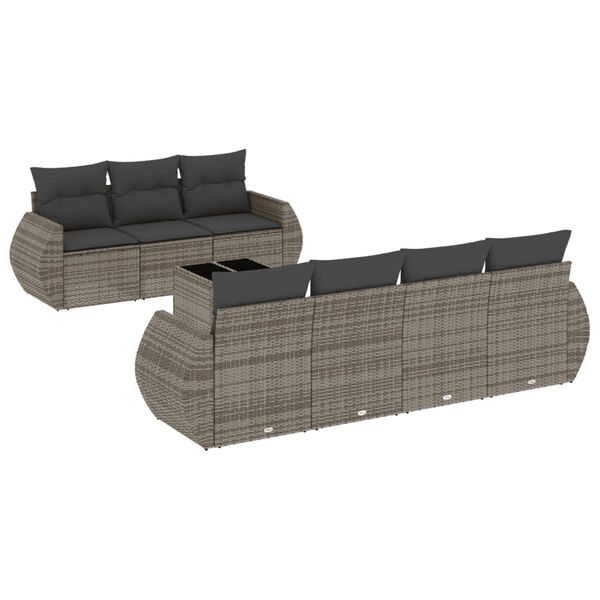 vidaXL Salon de jardin 8 pcs avec coussins gris r&eacute;sine tress&eacute;e