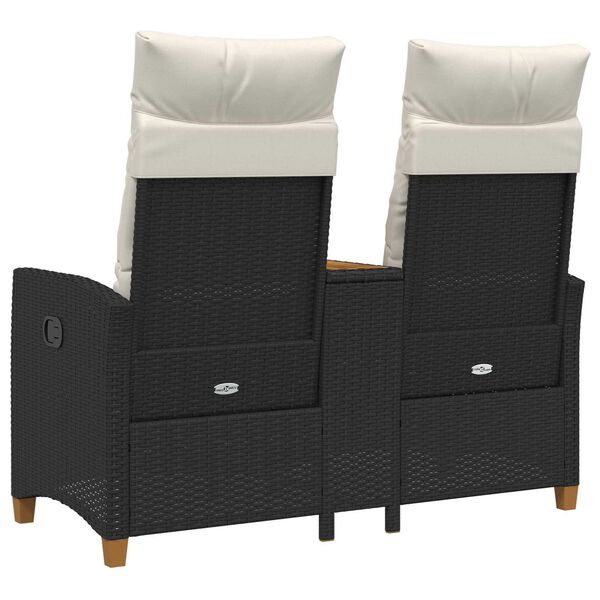 vidaXL Banc inclinable avec table Noir et blanc cr&egrave;me polyrotin