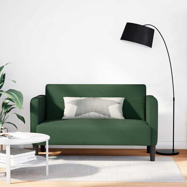 vidaXL Canap&eacute; causeuse vert fonc&eacute; 109 cm tissu velours c&ocirc;tel&eacute;