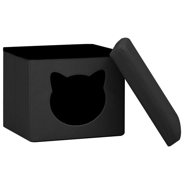vidaXL Tabouret de rangement pliable avec motif de chat Noir Tissu