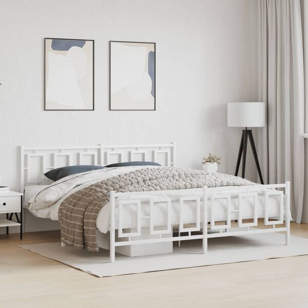 vidaXL Cadre de lit m&eacute;tal sans matelas et pied de lit blanc 180x200 cm