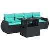 vidaXL Salon de jardin 5 pcs avec coussins noir r&eacute;sine tress&eacute;e acacia
