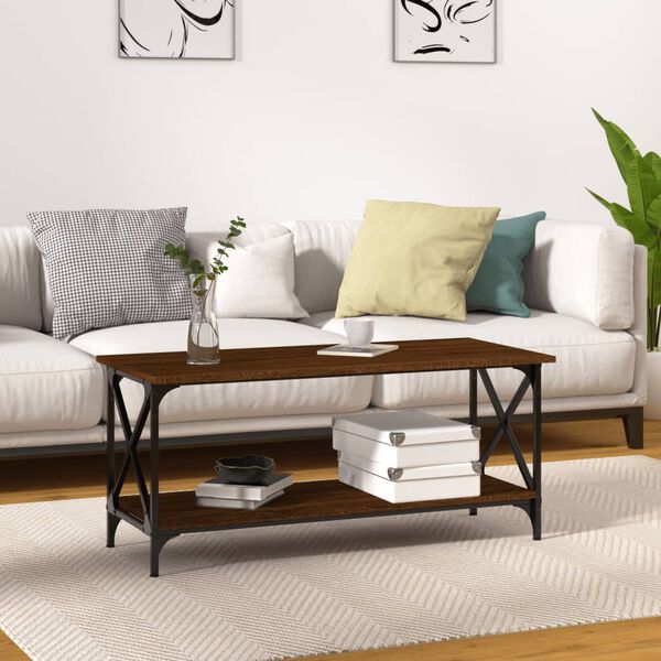 vidaXL Table basse Ch&ecirc;ne marron 100x45x45 cm Bois d'ing&eacute;nierie et fer