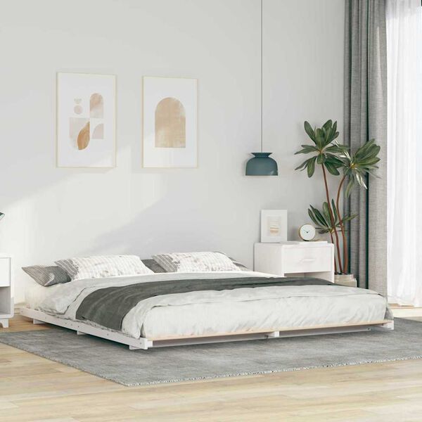 vidaXL Cadre de lit sur&eacute;lev&eacute; Blanc 180 x 220 cm Bois massif en pin