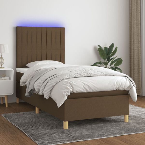 vidaXL Sommier &agrave; lattes de lit matelas et LED Marron fonc&eacute; 100x200 cm