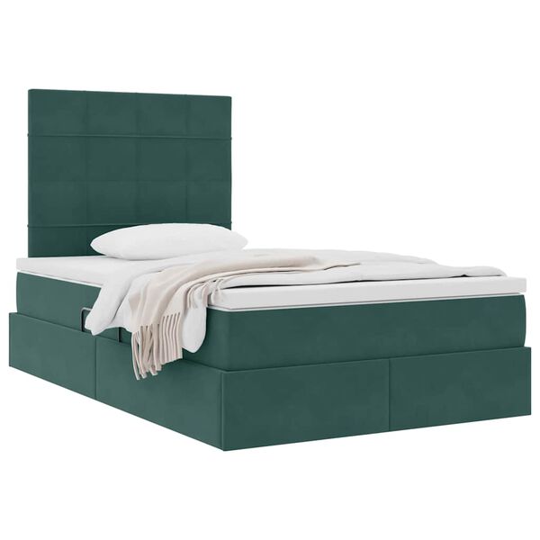 vidaXL Lit avec rangement et matelas Vert fonc&eacute; 120 x 200 cm Velours
