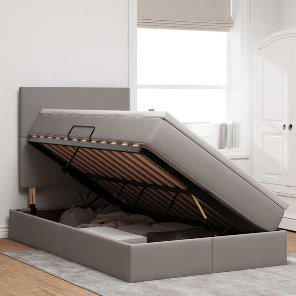 vidaXL Lit avec rangement et matelas Taupe 120 x 190 cm tissu