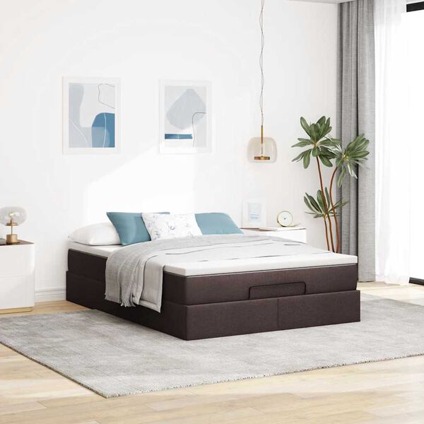 VidaXL Cadre de lit ottoman avec matelas marron fonc&eacute; 140x200 cm tissu