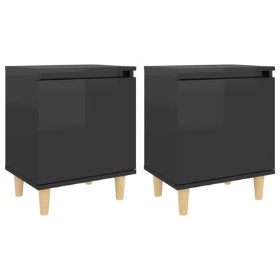 vidaXL Tables de chevet pieds en bois 2 pcs Noir brillant 40x30x50 cm