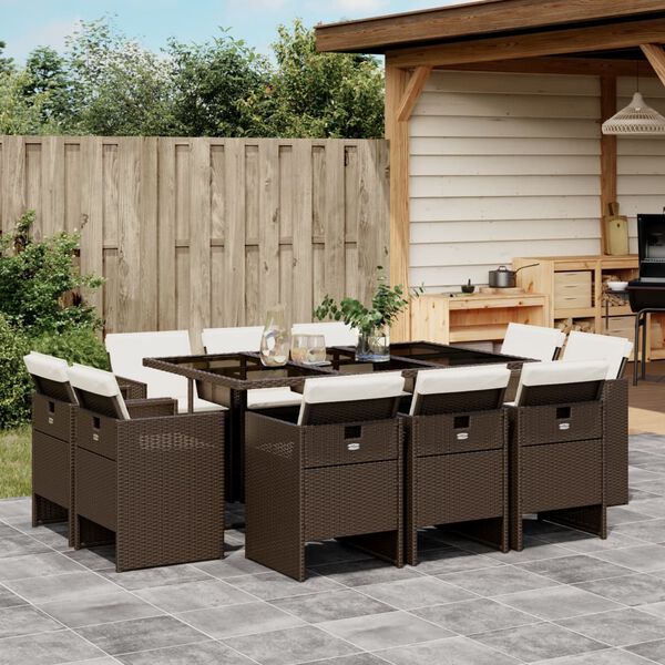 vidaXL Ensemble &agrave; manger de jardin et coussins 11 pcs marron rotin