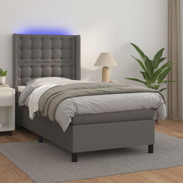 vidaXL Sommier &agrave; lattes de lit matelas LED Gris 80x200 cm Similicuir