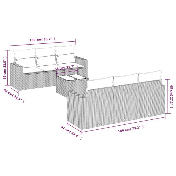 vidaXL Salon de jardin avec coussins 7 pcs gris clair r&eacute;sine tress&eacute;e