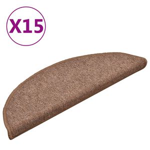 vidaXL Tapis d'escalier 15 pi&egrave;ces 56 x 17 x 3 cm Marron Demi-rond