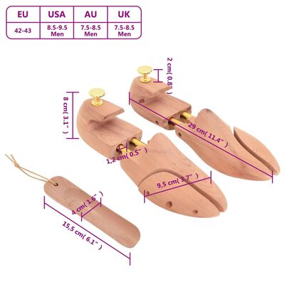 vidaXL Tendeur de chaussures avec chausse-pied EU 42-43 bois de cèdre