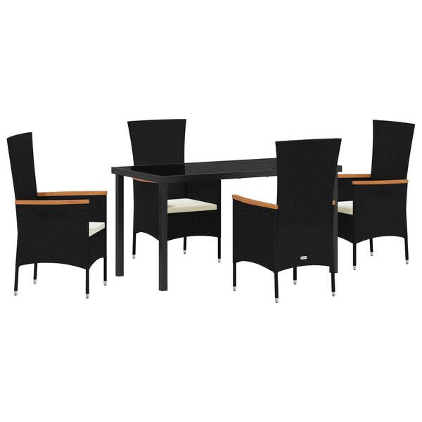 vidaXL Ensemble de salle &agrave; manger pour jardin avec coussin 5 pcs Noir