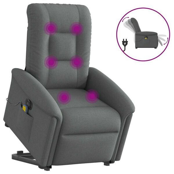 vidaXL Fauteuil inclinable de massage &eacute;lectrique Gris fonc&eacute; Tissu