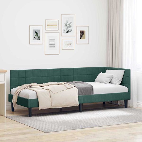 vidaXL Cadre de lit d'angle Vert fonc&eacute; 80 cm x 200 cm Velours