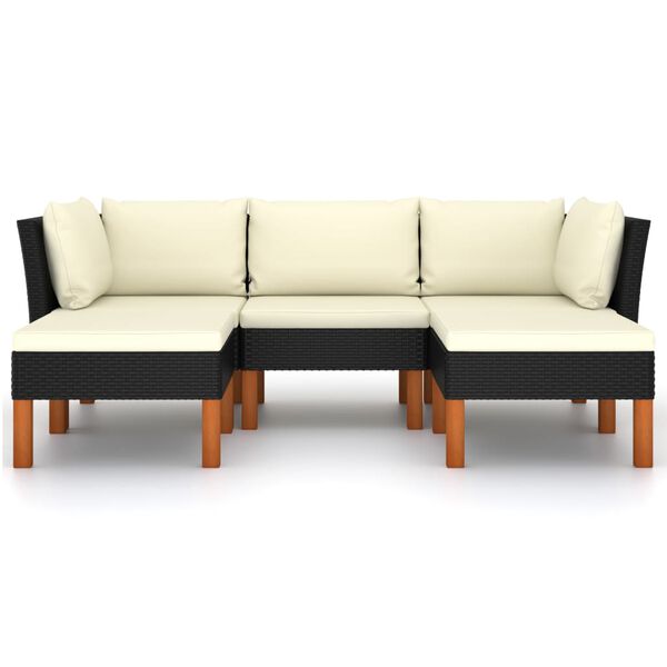 vidaXL Salon de jardin 5 pcs avec coussins R&eacute;sine tress&eacute;e Noir