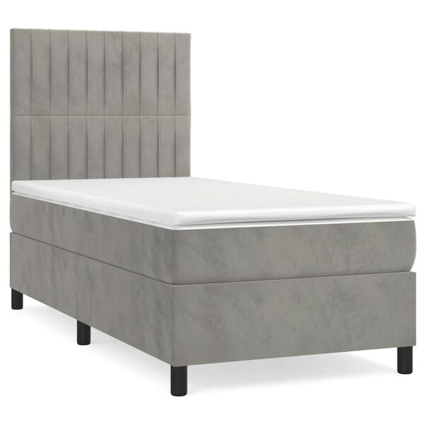 vidaXL Sommier &agrave; lattes de lit et matelas Gris clair 90x190 cm Velours