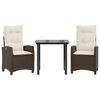 vidaXL Ensemble &agrave; manger de jardin 3 pcs et coussins marron poly rotin