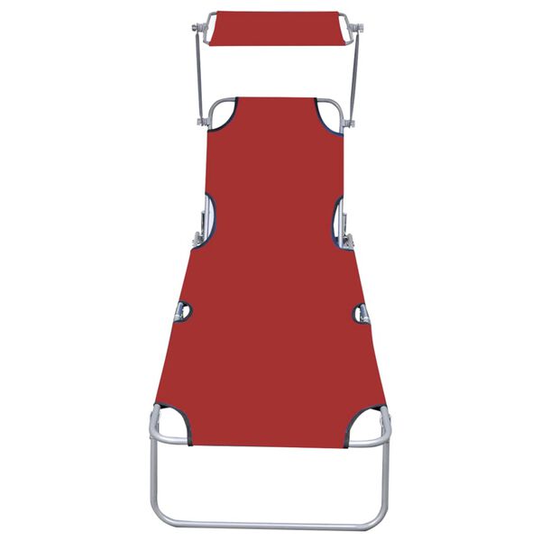 vidaXL Chaise longue pliable avec auvent Rouge Aluminium