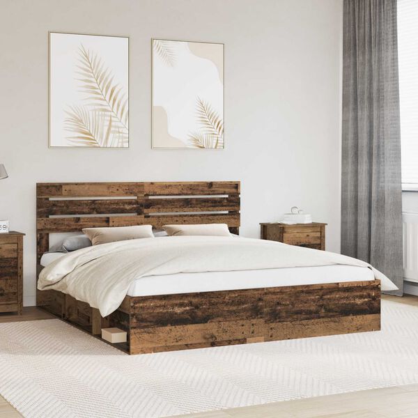 vidaXL Cadre de lit Bois ancien 200 x 200 cm Pin massif