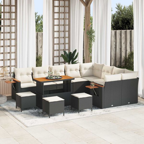 vidaXL Ensemble de canap&eacute; de jardin avec coussin 13 pcs Noir et Cr&egrave;me