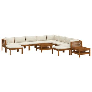vidaXL Salon de jardin 12 pcs avec coussin cr&egrave;me Bois d'acacia solide